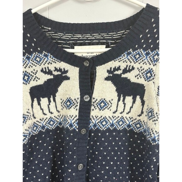 Abercrombie Kids Y2K Holiday Button Down Moose Cardigan Size XL Winter Preppy - Picture 2 of 8